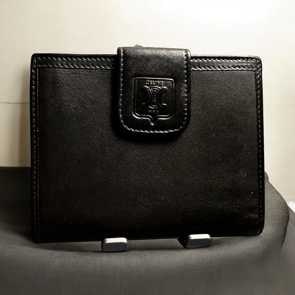 Celine Black & Brown Leather Kisslock Compact Wallet